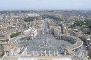 Saint Peter's Square in Vatican City, photo taken from a top-down perspective.