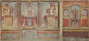 Fotografia do fresco pompeiano na sua totalidade no cubículo da Villa de P. Fannius Sinistro em Boscoreale. 