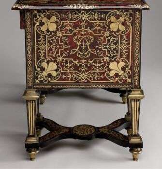 Small desk with folding top (bureau brisé), Marquetry by Alexandre-Jean Oppenordt (Dutch, 1639–1715, active France), Oak, pine, walnut veneered with ebony, rosewood, and marquetry of tortoiseshell and engraved brass; gilt bronze and steel, French, Paris. 