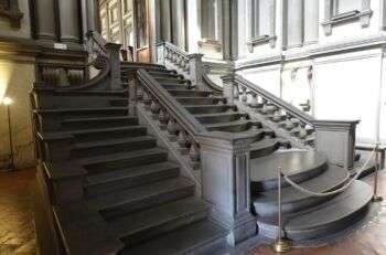 Staircase of the Laurentian Library, dating back to the 15th century, designed by Michelangelo.