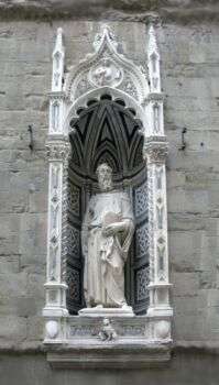 Orsanmichele Church, Florence - Statue of St. Mark (1411-1413) in a niche on the external part of Orsanmichele Church.