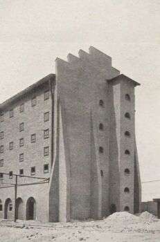 Usine d'acide sulfurique à Luboń, Pologne, 1912- Hans Poelzig : Un grand bâtiment simple.