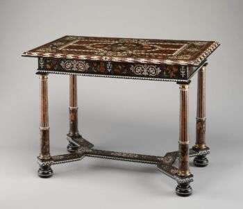 Table, Attributed to Pierre Gole (ca. 1620–1684), Oak and fruitwood veneered with tortoiseshell, stained and natural ivory, ebony, and other woods; gilt bronze.