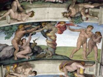 Michelangelo - Temptation and Expulsion of Adam and Eve from the Garden, Sistine Chapel, The Vatican.