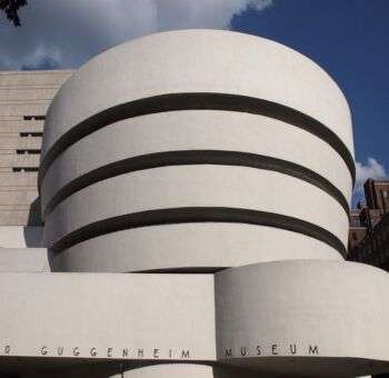The Guggenheim museum (New York, USA 2012) exterior, which is a big white simple building. 