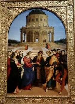 Lo Sposalizio della Vergine (1504) fu dipinto negli anni giovanili, sulla base del dipinto sullo stesso tema del suo maestro Pietro Perugino.
