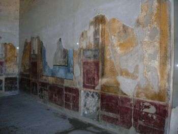 Fresco pompeiano numa parede da Villa Arianna em Stabiae 