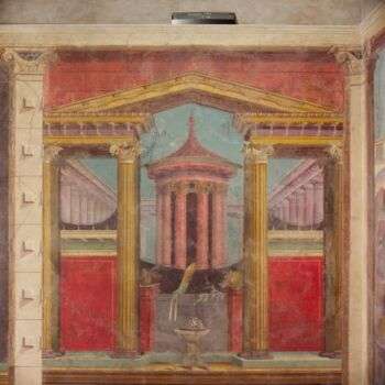 Photo of a fresco designed according to the Illusionism style, in the Villa of P. Fannius Sinister, in Boscoreale. 
