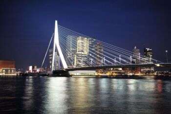 "Erasmus Bridge" is a combined cable-stayed and bascule bridge in the centre of Rotterdam, connecting the north and south parts of the city.