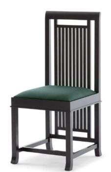 Coonley 2, design di Frank Lloyd Wright. Rispetto alla sedia precedente, questo modello ha uno schienale più corto.